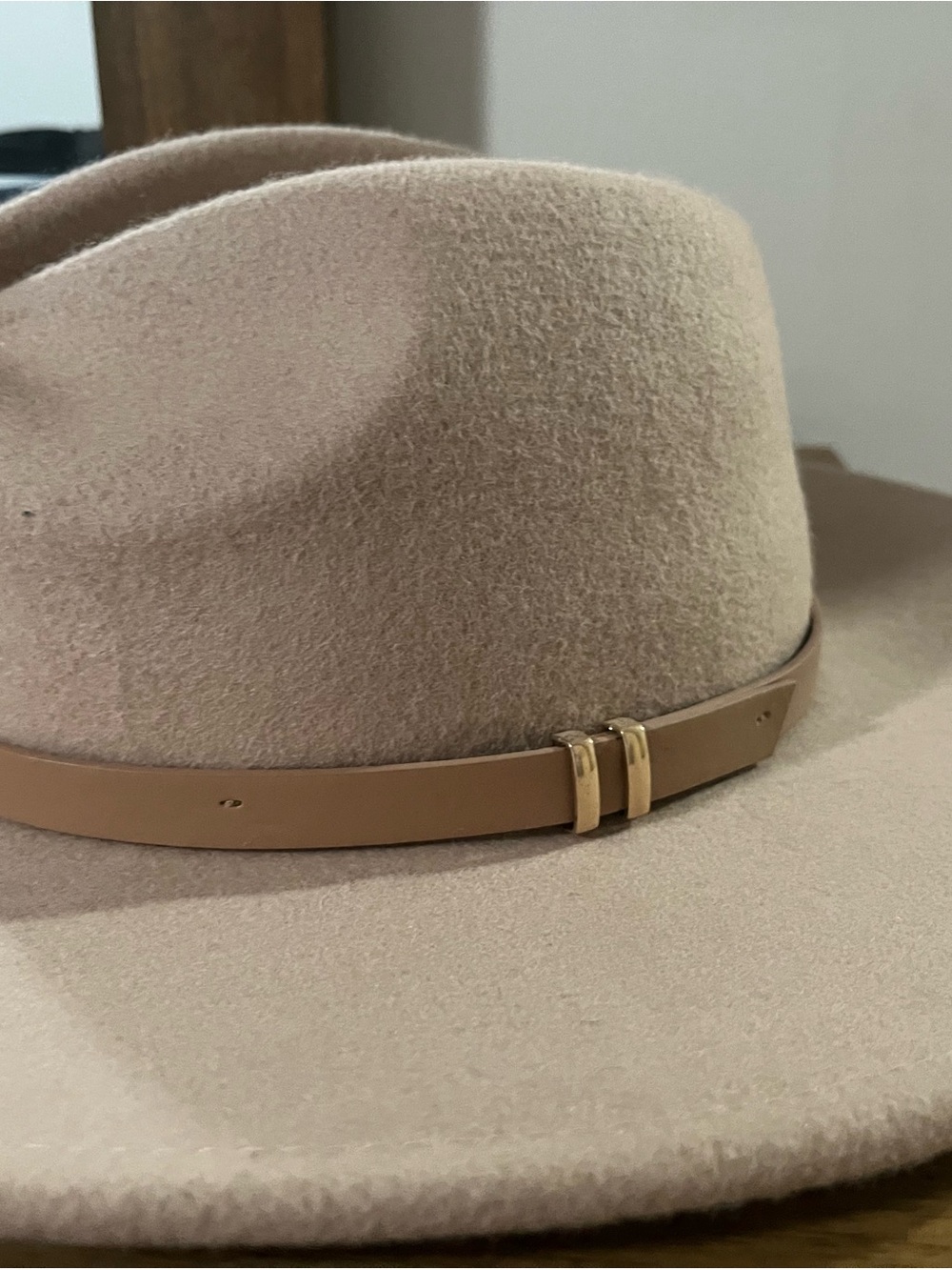 Cotton On Beige Felt Fedora with Tan Leather Band